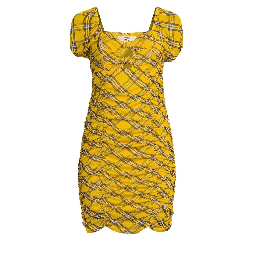 NWT Madden NYC Junior's Ruched Dress with Puff Sleeves
